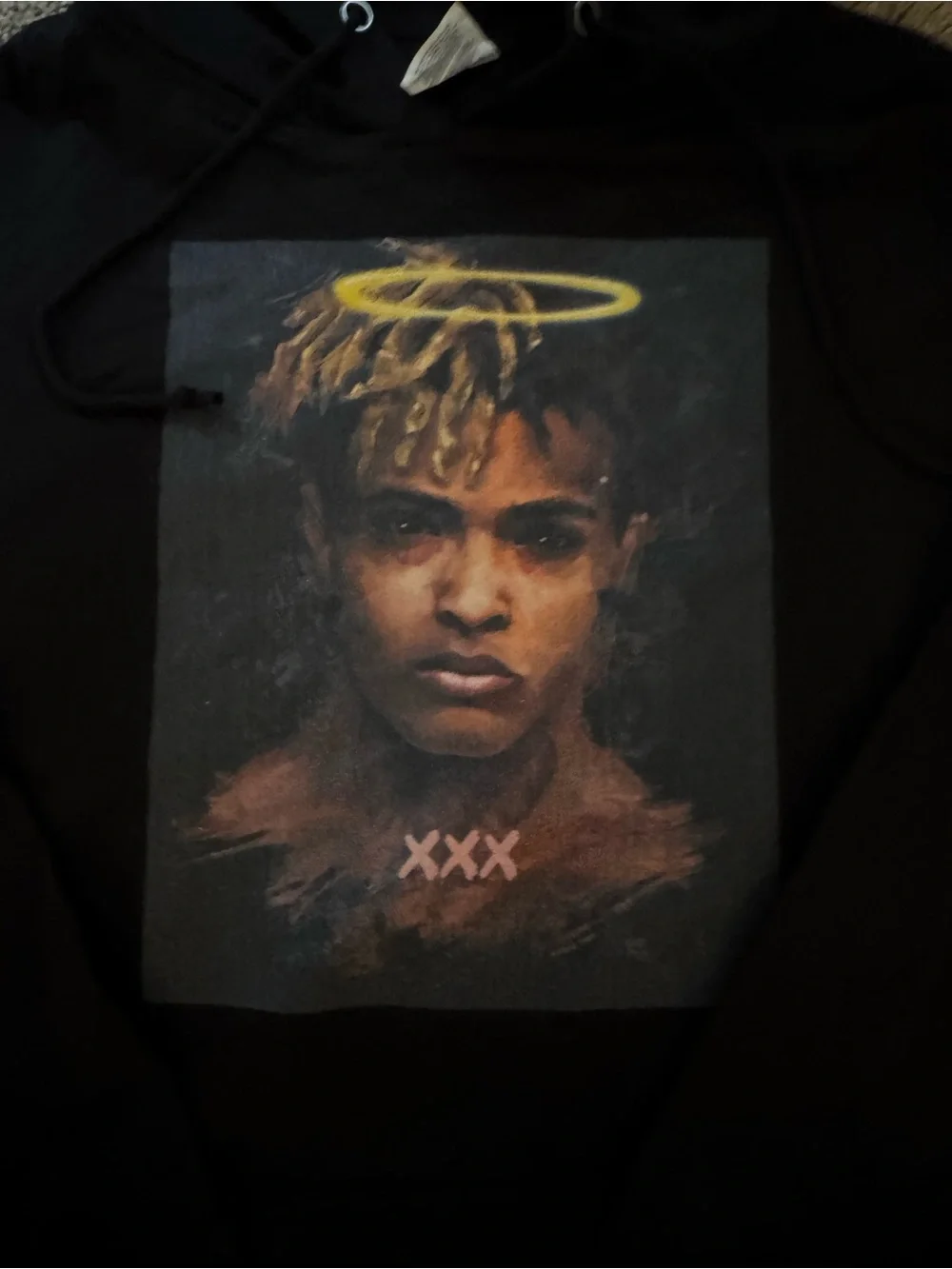 XXX TENTACION Delta Black Graphic Hoodie with Multicolor Portrait Print